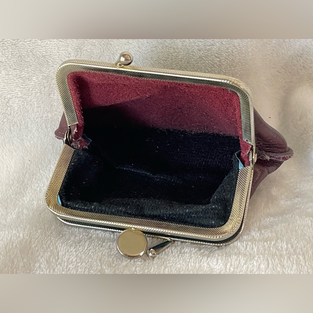 Vintage genuine leather kiss lock 2 side purse wallet burgundy, wine, color - Picture 5 of 7